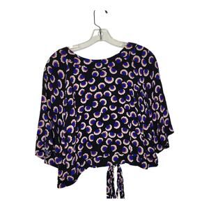 Eloquii Cropped Printed Blouse Black Half Sleeve Attached Belt Women 16